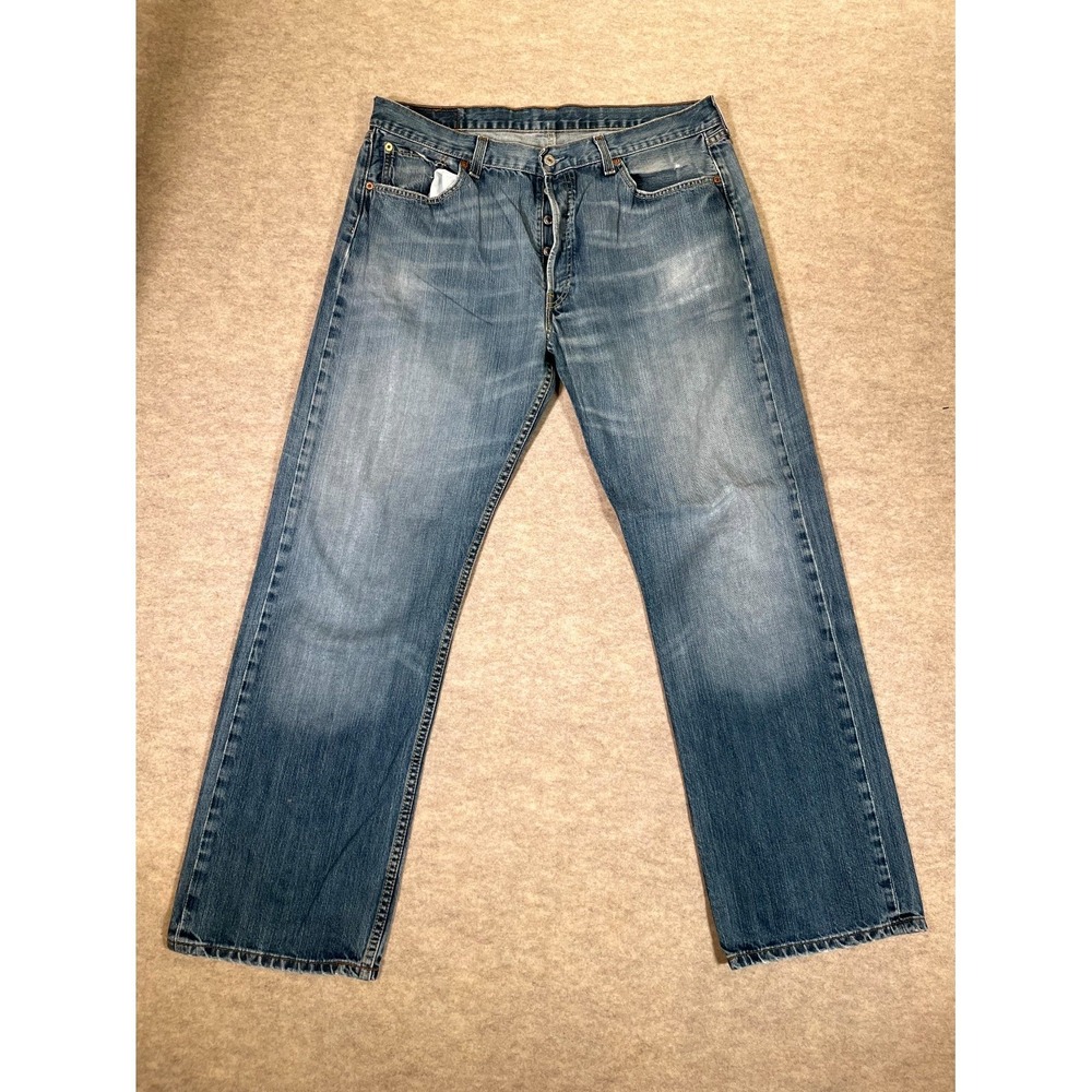Levis 501 Jeans Mens 38x32 Blue Whiskering Denim Mid Rise Straight Leg Cotton